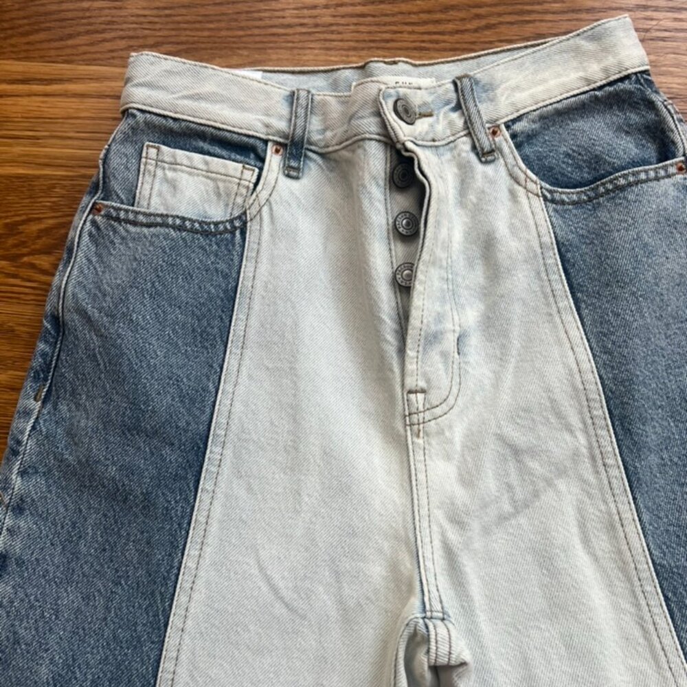 PACSUN 90s Boyfriend Jeans Y2K Retro Two Tone Blue Color Block High Rise size 26 - Picture 2 of 11
